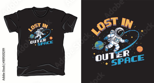Lost in outer space astronaut galaxy graphic vector art t-shirt design print