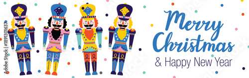 Nutcracker. Cute Christmas gorizontal banner. Christmas illustration.