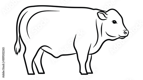 Simple Line Drawing of a Bull: A minimalist black and white line drawing of a powerful bull, embodying strength and resilience, perfect for various design purposes.