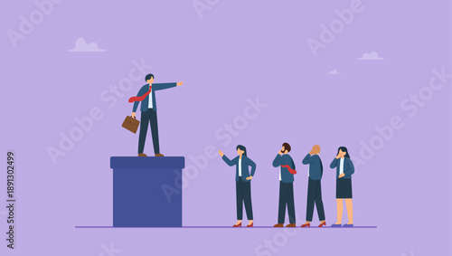 Confident businessman leader pointing finger for colleagues to follow. Thought leadership, CEO or executive position who guide company direction, leading business forward or guiding direction.