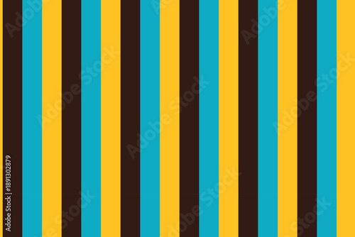 This image displays a repeating pattern of vertical stripes. The stripes are of uniform width and alternate in three colors: a dark brown or black, a vibrant yellow, and a bright light blue. 