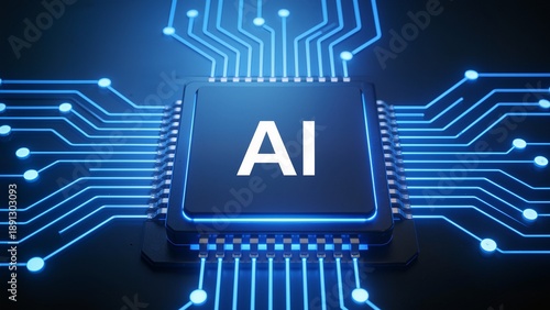 AI chip with glowing circuitry