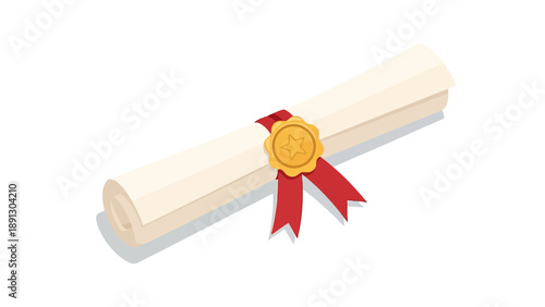 Rolled diploma with red ribbon and gold seal