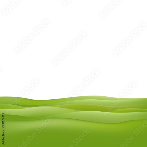 Green hills isolated on transparent background. Summer and spring wide landscape design element with green grass. Minimal nature green composition with green fileds. Vector illustration.