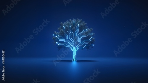 Tree with glowing circuit design