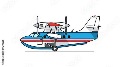 Side view of a cartoon seaplane with twin engines