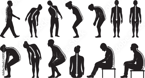 Silhouette of a man in various poses and movements
