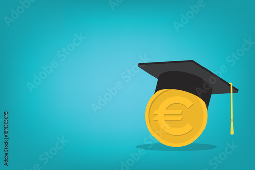 Education finance concept with graduation cap and dollar coin	