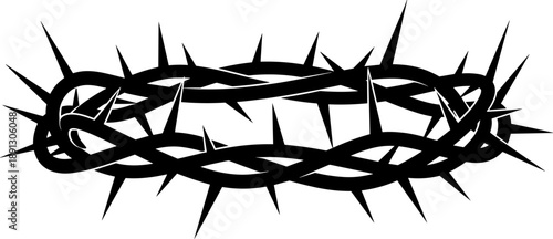 Black Silhouette of a Crown of Thorns on White Background