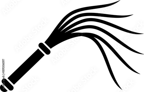 Black Silhouette of a Whip or Flail on White Background