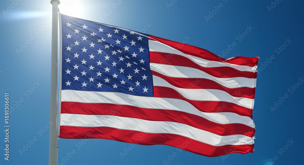 Obraz premium American flag waving in the sky.