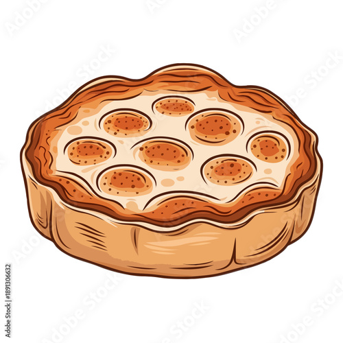 Delicious baked pastry with caramelized topping isolated on white background, Vector, illustration