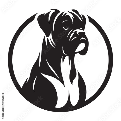 Boxer Dog Vector Silhouette Design Featuring Strong Athletic Body, Playful Expression, Loyal Nature, Protective Instincts, Energetic Personality, Family-Friendly Temperament.