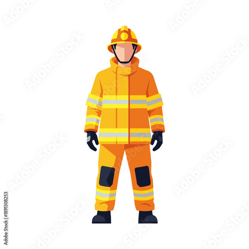 Professional firefighter in full protective gear standing ready for emergency response and rescue.