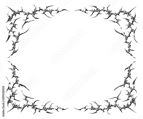 Foto cyber tribal gothic frame design with sharp, symmetrical thorns chrome shapes on