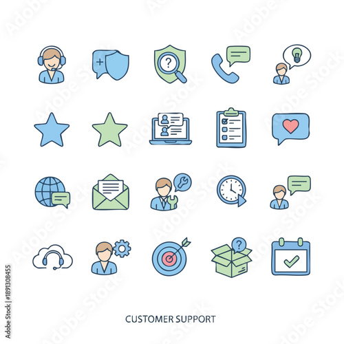 Helpful icons representing customer support, communication, and service solutions