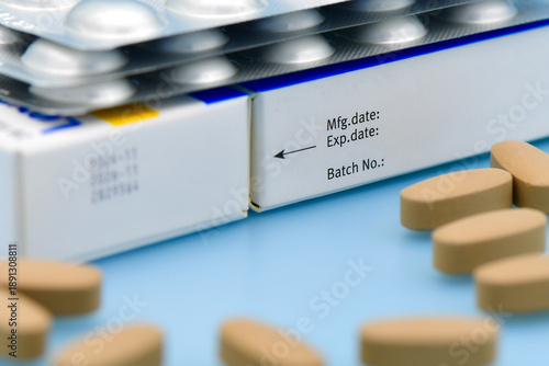 Manufacturing date and expiry date on some pharmaceutical packaging.