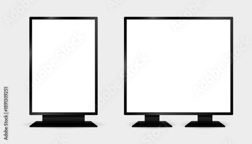 set of front view LED sign mockup with blank white display vector