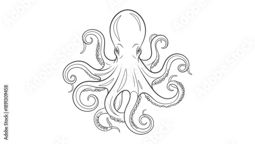 Ocean's Inkling: An intricate line drawing captures the elegance of an octopus, revealing its unique form, emphasizing its eight tentacled arms.