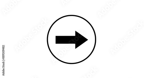 A black arrow pointing to the right inside a circle on a white background