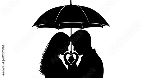 A romantic couple shares a tender moment under an umbrella