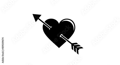 A black heart pierced by an arrow on a white background