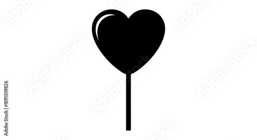A black heart shaped lollipop on a white background