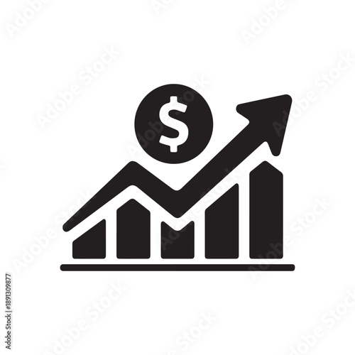 Investment growth chart with profit arrow and money silhouette icon