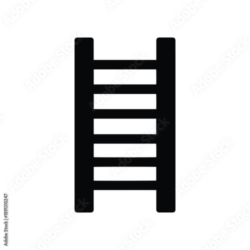 A simple, minimalist black silhouette icon of a sturdy ladder, symbolizing progress, ascent, construction, and elevation, representing growth and reaching new heights