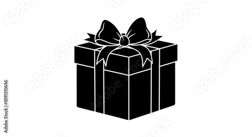 A black gift box with a ribbon on a white background