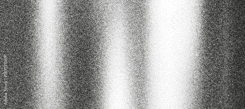 Dark grainy gradation background with chrome metal stripes. Noise texture with black, silver and white gradient, stipple dot and sand effect. Grunge overlay bg for modern poster. Trendy grain vector