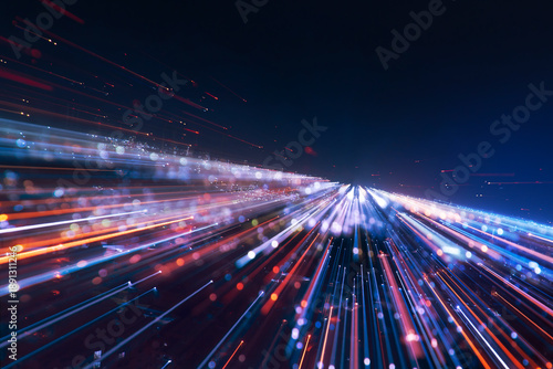 Fotografía Speed lines trail from night city, lens effect
