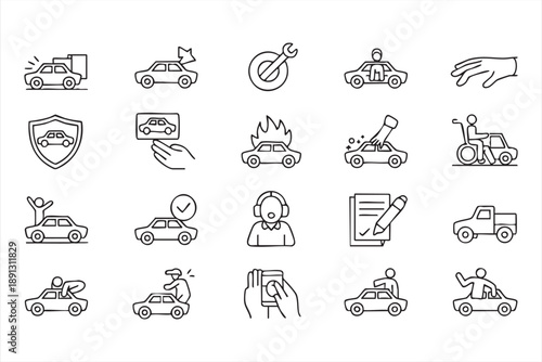 Automotive Insurance Services And Accident Symbols