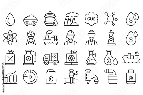 Petroleum And Fuel Production Outline Icon Set
