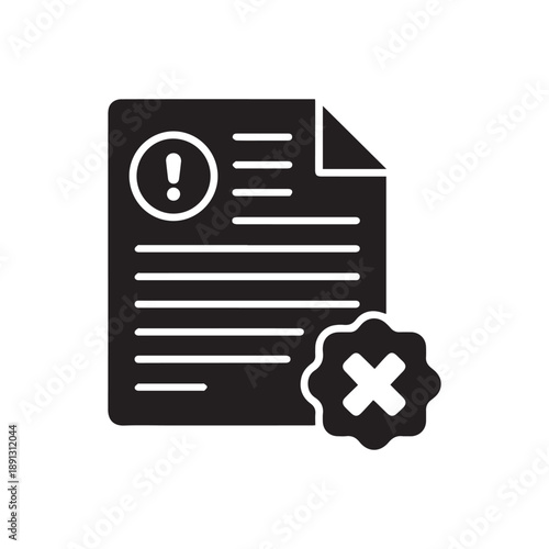 Policy violation warning document with error mark silhouette icon