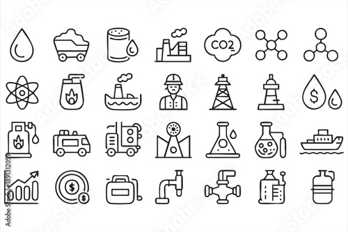 Industrial Energy And Power Generation Line Icons