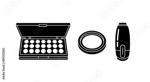 Black and white illustration of jewelry making tools and supplies beads cord clasp