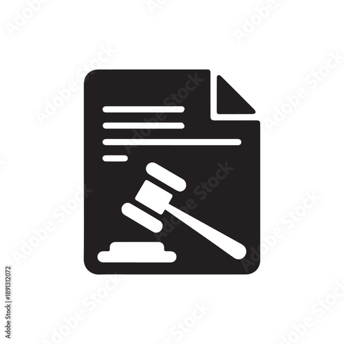 Court document with judge gavel legal decision silhouette icon