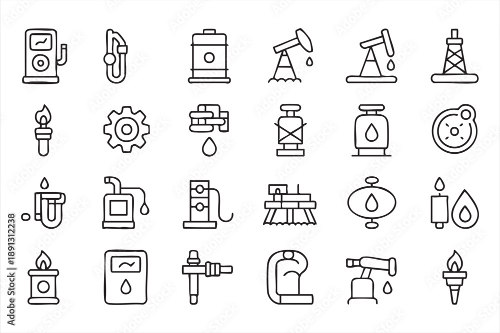Fototapeta premium Petroleum And Energy Production Outline Icon Set