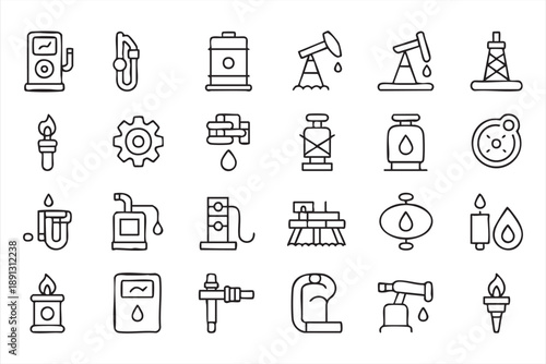Petroleum And Energy Production Outline Icon Set