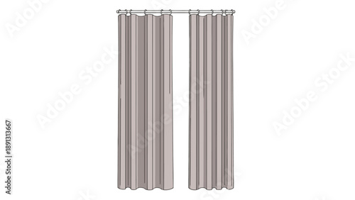 Two light brown curtains hang from a rod parted in the center
