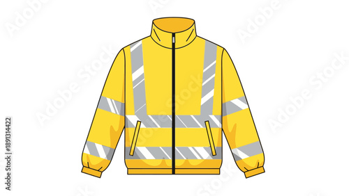 Yellow highvisibility jacket with reflective stripes and pockets