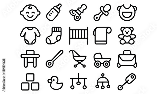 Set of modern baby icons for nursery or parenting design