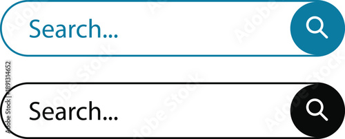 Search Bar UI Elements and icon set. Search boxes in different shapes, minimalist user interface templates for web and mobile apps, ordered collection.