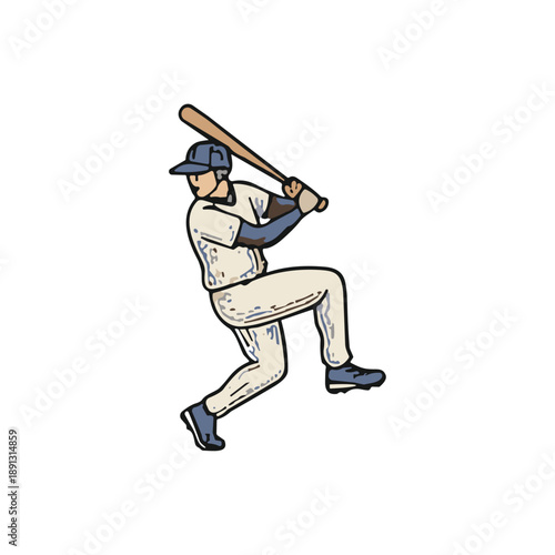 Baseball batsman hiting a home run, Baeball player icon logo flat vector design