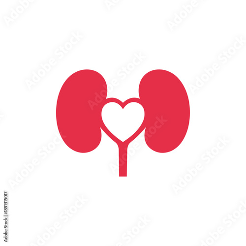 Kidney care, Kidney with heart shape  icon logo flat vector design