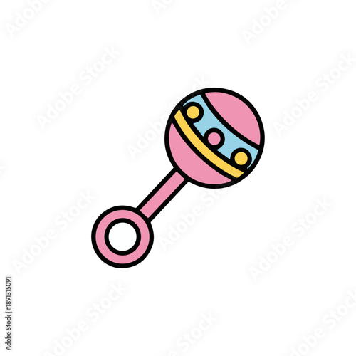 Toddler shaking rattler toy icon logo flat vector design
