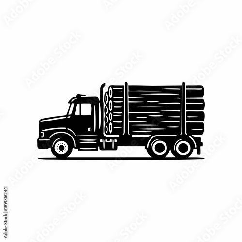 Logging Truck Silhouette Carrying Wood Logs for Timber Industry and Forestry Transport