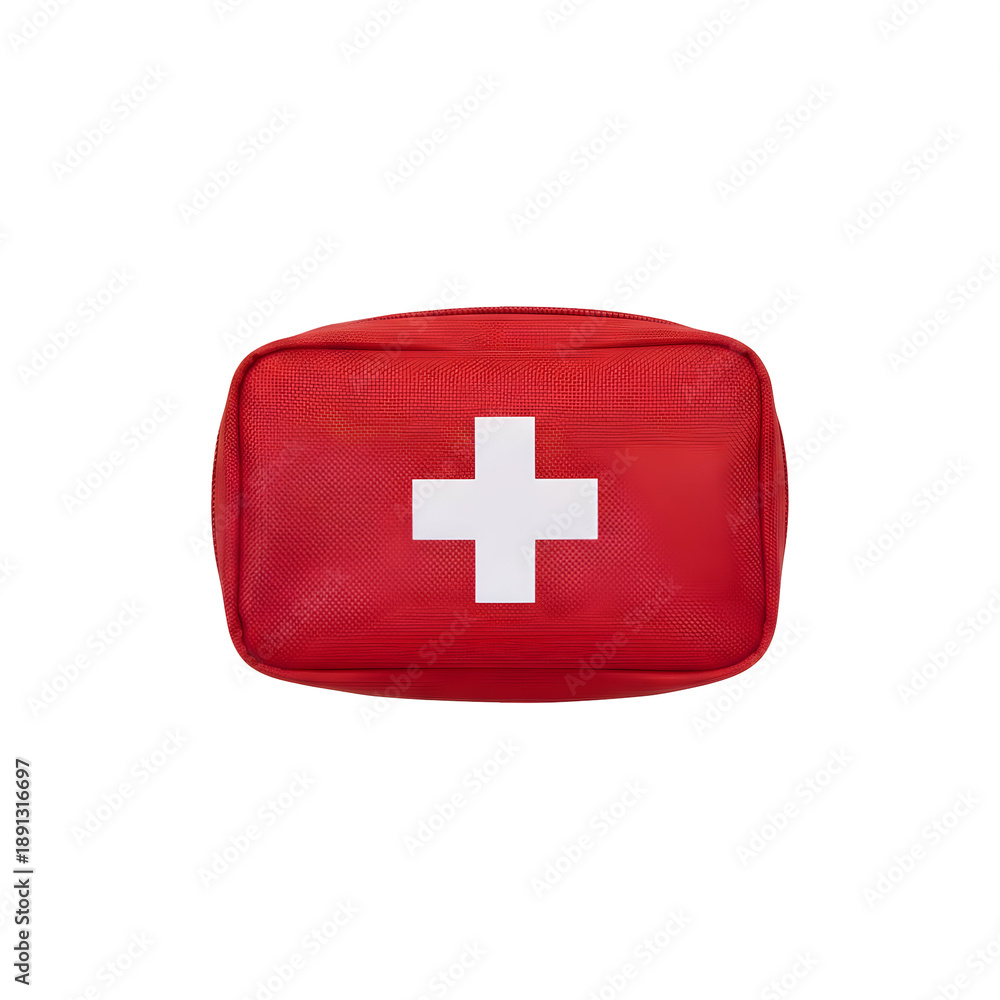 Fototapeta premium Red first aid kit bag with white cross