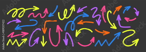 Vector arrow collection with marker strokes and handwritten doodle elements. Sketch-style icons, pen lines, and decorative arrows. Vector illustration.